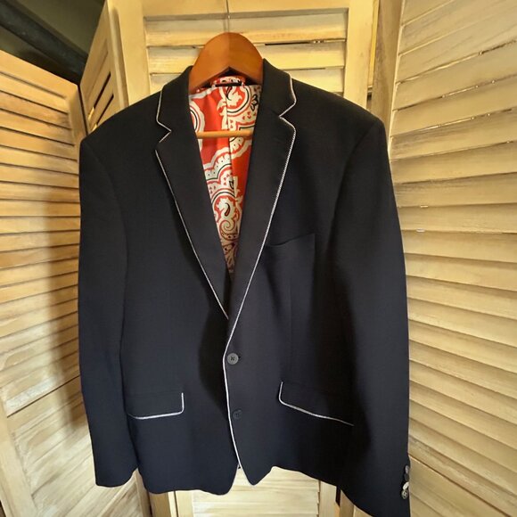 Tallia Men’s XL Navy Blue Blazer – Patterned Lining, Excellent Condition - Picture 1 of 4